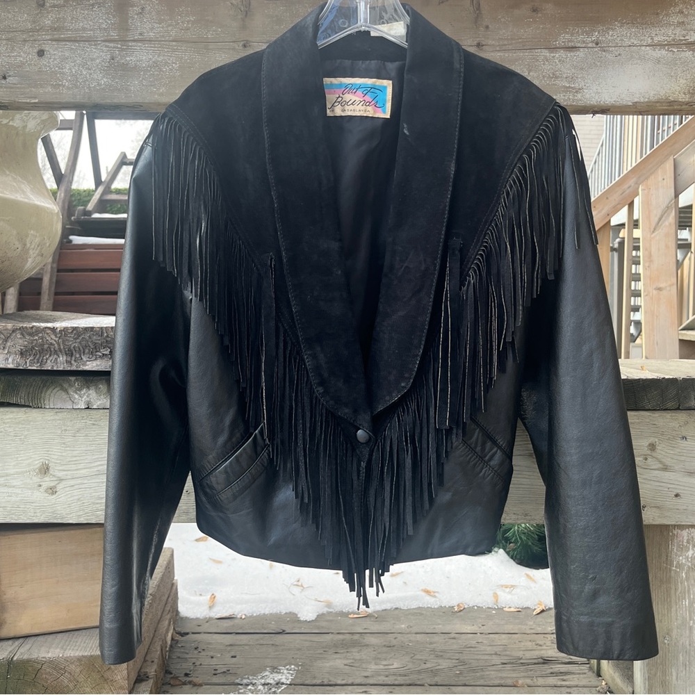 Out Of Bounds Vintage Fringe Cropped Leather Coat